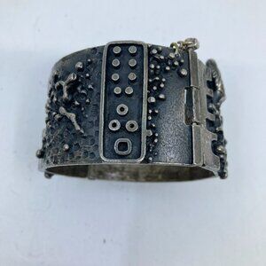 Vtg 1960s Robert Larin modernist brutalist pewter chunky cuff bracelet